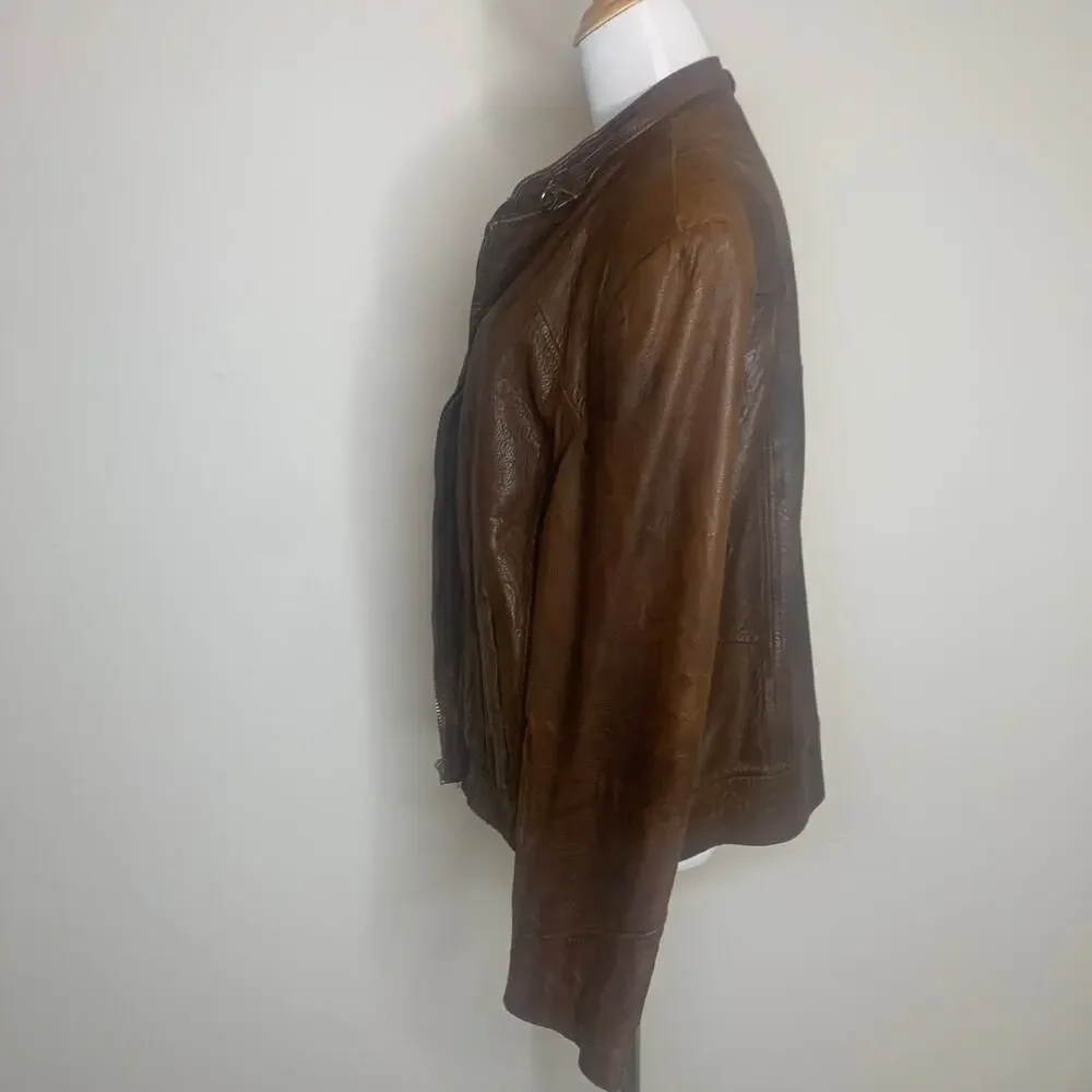 Vintage Grunge Brown Leather Bomber Jacket Sz 46 XL